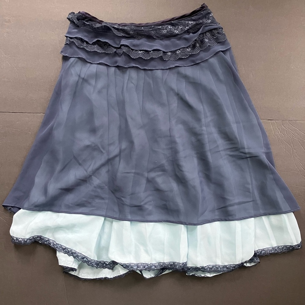 Navy blue ruffle lace midi skirt